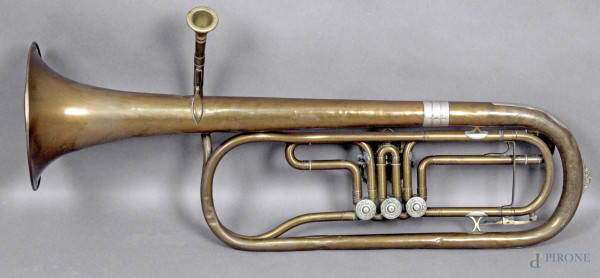 Trombone in ottone, lunghezza 76 cm, XX secolo, (difetti).