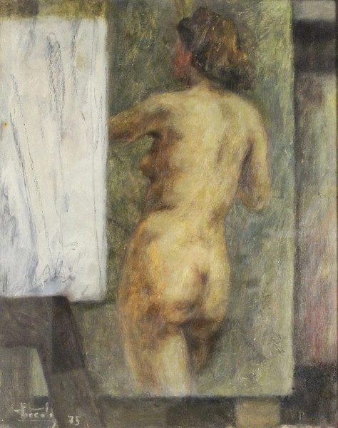 Ettore Piccolo, Nudo, dipinto ad olio su cartone, cm 50 x 40, entro cornice.