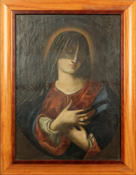 Madonna velata, olio su tela, cm 49x35,5, XVII sec., entro cornice.