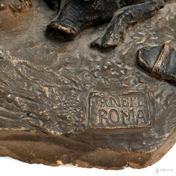 Luigi Preatoni (1845-?), Tentazioni di S. Antonio, scultura in terracotta, cm 12,5x27x17