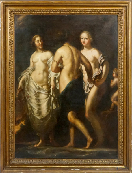 Pittore del XVII-XVIII secolo, Le tre grazie, olio su tela, cm 151x108, entro cornice
