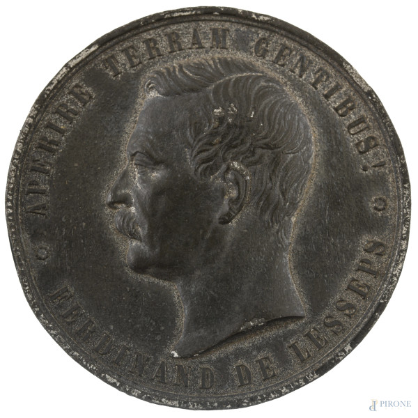 Medaglia commemorativa per l'Inaugurazione del Canale di Suez, diametro cm 5, (segni di usura)