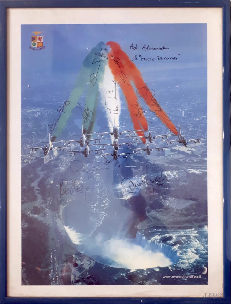 Aeronautica militare, Frecce Tricolori, manifesto con dedica e autografi dei piloti