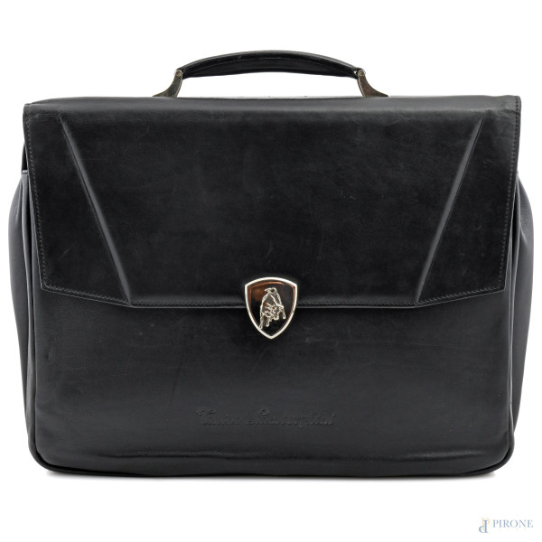Borsa Tonino Lamborghini nera, cm 37x43x13, (segni di usura, abrasioni, graffi, difetti)
