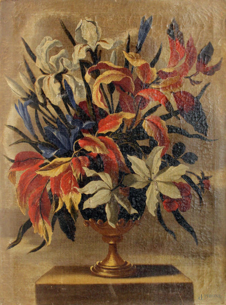 Vaso con fiori, olio su tela, cm 68x50,5, XVIII sec.