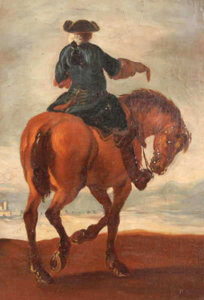 Cavaliere, olio su tela 26x18 cm, XVIII sec.