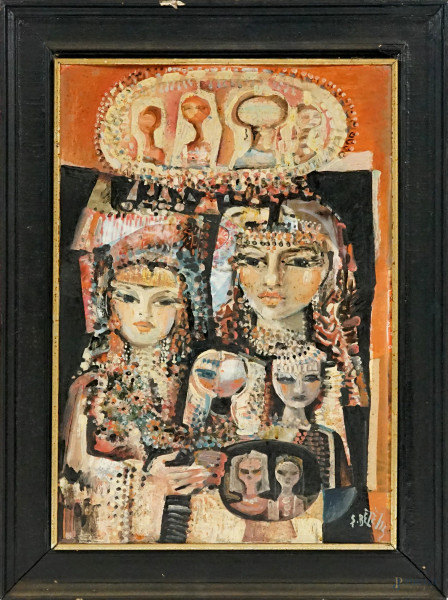 Şadan Bezeyiş (1926 - 2017), Volti, olio su cartone, firmato, cm 50x35, entro cornice