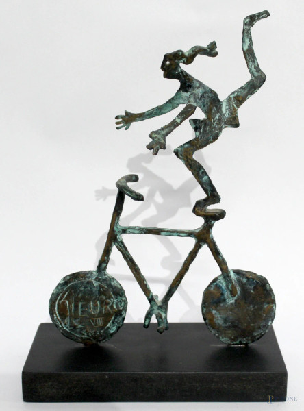 Enrico Benaglia - L'Acrobata in bicicletta, scultura in bronzo, h. 29 cm