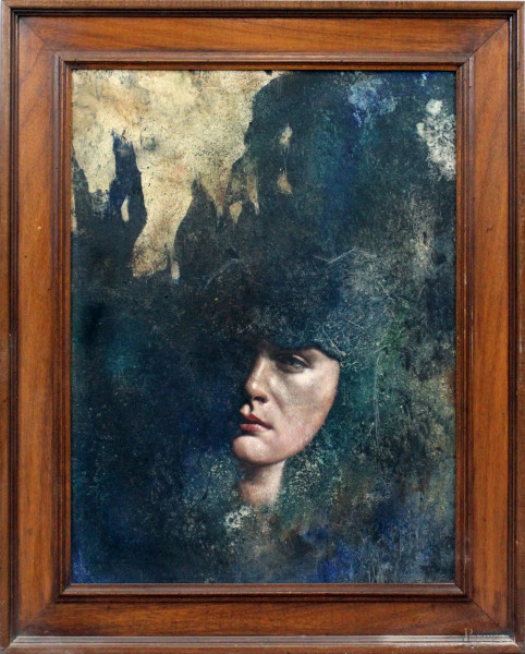 Volto femminile, olio su tela, cm 79x58, XX secolo, entro cornice
