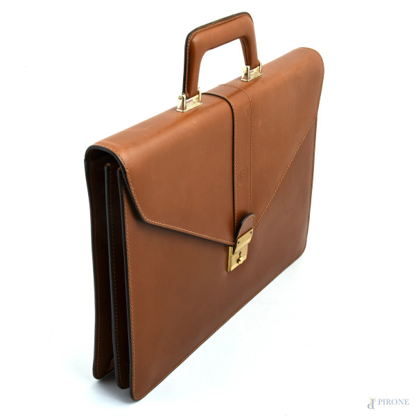 Borsa cartella Fendi in pelle marrone, cm 31,5x42x6, (segni di usura)