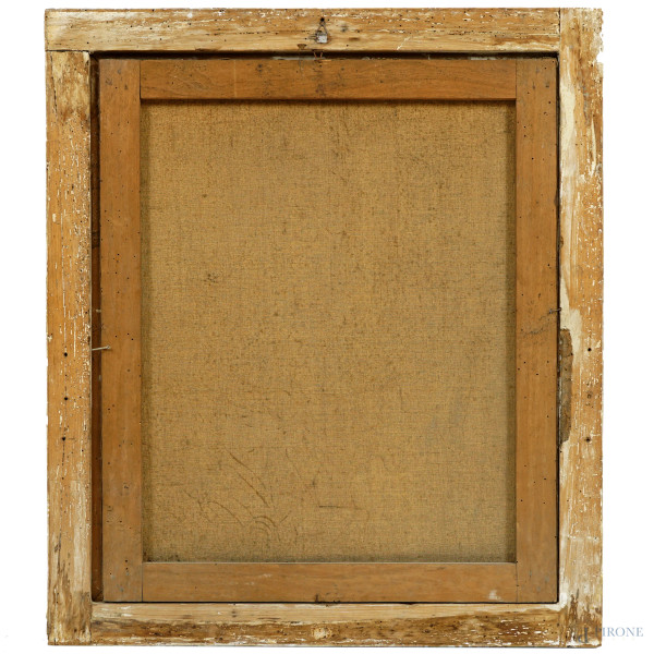 Pittore del XIX secolo, Ritratto d'uomo con libro, olio su tela, cm 76,7x64,5, entro cornice
