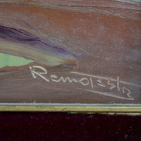 Marina con pescatori, olio su tela, firmato, cm 50x70, entro cornice