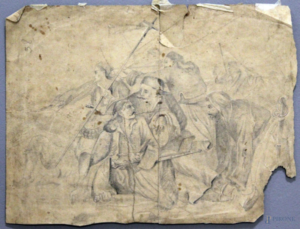 Scena di battaglia, disegno su carta,  18x24 cm, XVIII sec.