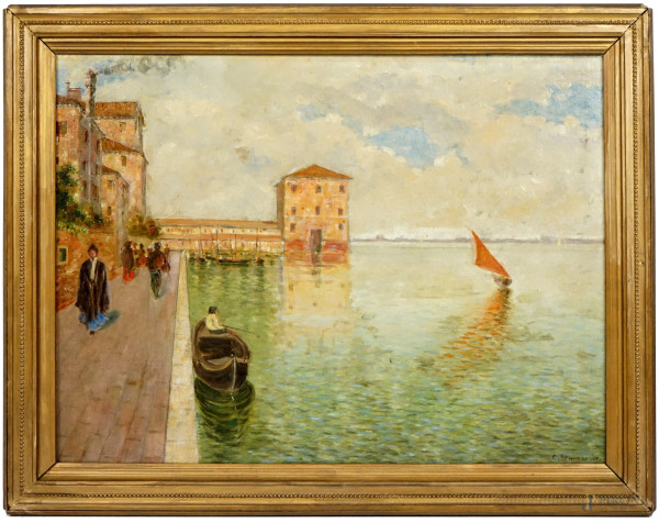 Veduta di Venezia, olio su tela, cm 40x54, firmato, entro cornice.