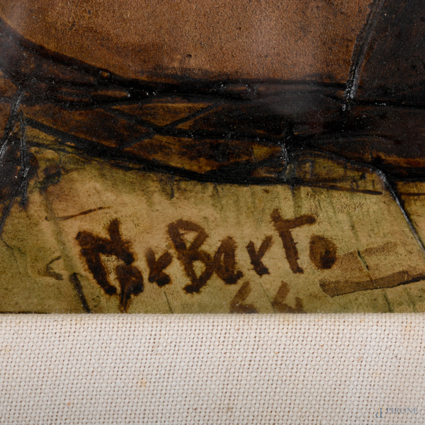 Norberto Proietti (Spello, 1927 – Spello, 2009), Piedi e Cattedrale, olio su tavola, cm 45x34 ent...