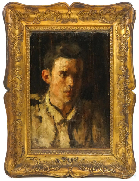 Ritratto di giovane, olio su tela, cm 51x35, XX secolo, entro cornice, (difetti).