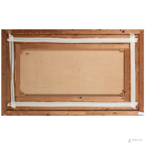 Remo Testa, Pescatore al tramonto, XX secolo, cm 60x120, firmato in basso a destra, entro cornice...