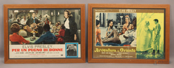 Lotto composto da due locandine raffiguranti film con Elvis Presley: per un pugno di donne, avventura in oriente, cm. 46x68 e.c.