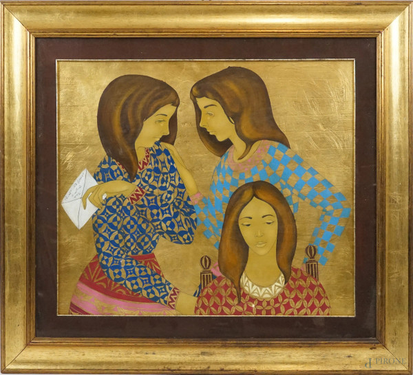 Giovanni Pirandello - Composizione-donne, olio su tavola, cm 50x70, entro cornice