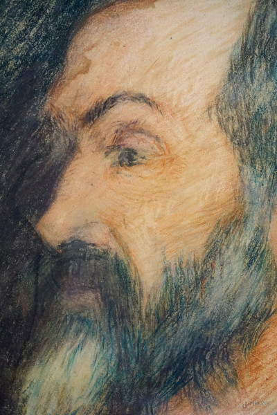 Ritratto d'uomo con barba, pastello su carta, cm 38x25, siglato, entro cornice