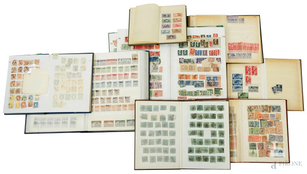 Otto raccoglitori di francobolli da collezione italiani ed europei, ingombro max cm 33x21,5, (difetti).