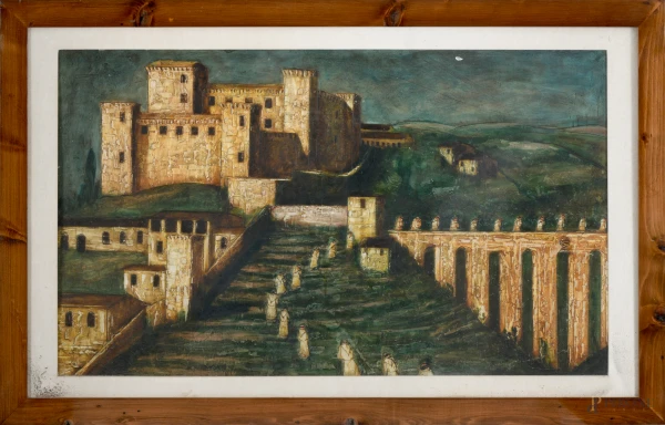 Norberto Proietti (Spello, 1927 – Spello, 2009),Spoleto, olio su tavola, cm 60x99 entro cornice