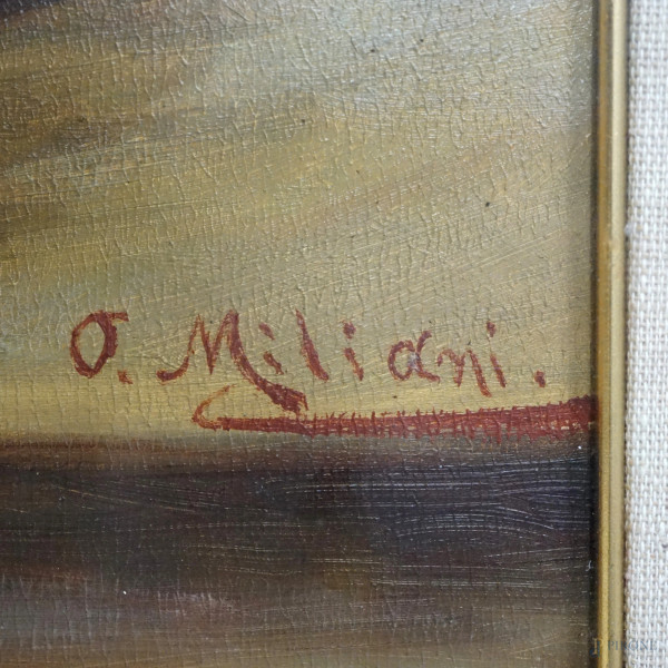 Coppia di nature morte, olio su tela applicata su cartone, firmati e datati "919" in basso a dest...