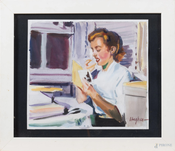 Al lavoro, XX Secolo, tecnica mista su carta, cm 23,5x26,5, firmato in basso a destra, entro cornice