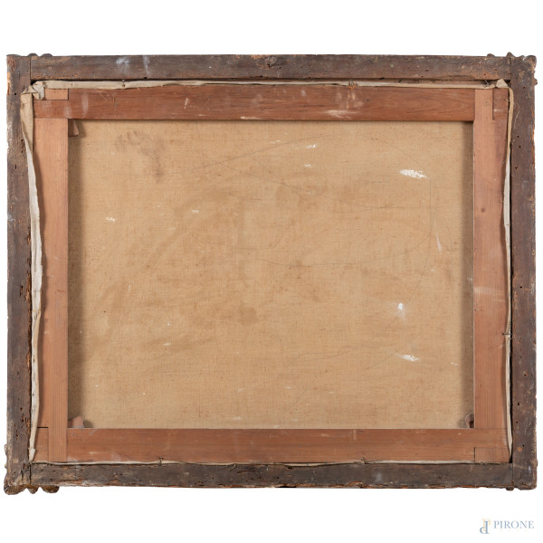 Lungo il canale, XX secolo, olio su tela, cm 77x96,5, firmato in basso a destra, entro cornice, (...