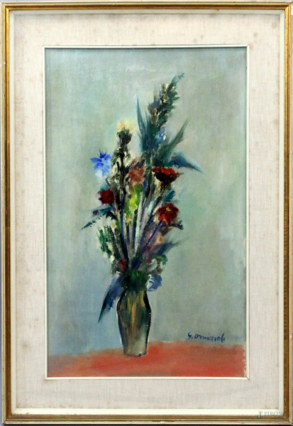 Giovanni Omiccioli - Vaso con fiori, olio su tela, cm. 60x37,5, entro cornice.