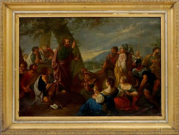 Livio Mehus (1630-1691) attr.a, La predica di San Paolo, olio su tela, cm 47x66, entro cornice.