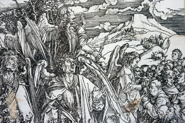 Albrecht Dürer (Norimberga 1471 - 1528), I quattro angeli trattengono i venti, dall'edizione del ...