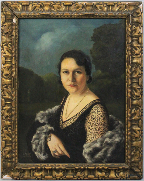 Arnaldo Malpieri - Ritratto di donna, olio su tela, cm 70x50, entro cornice