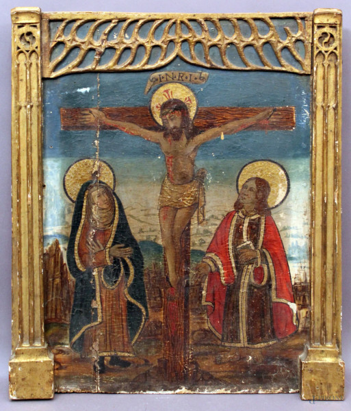 La crocefissione, olio su tavola, Scuola Senese, XVII sec.