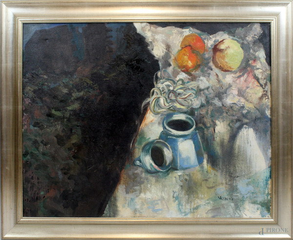 Pasquale   Verrusio - Natura morta, olio su tela, cm. 70x90, entro cornice.