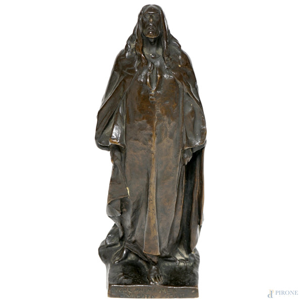 Cristo, scultura in bronzo, cm h 27, recante iscrizione "Anima mea nunca est turbata", firmata G.Zilocchi.