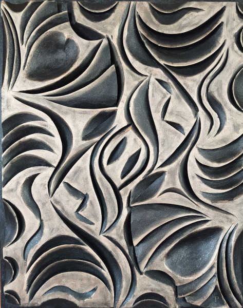 Iure Cormic (1957) Stele, pannello- scultura in resina , con cornice, cm 63 x 78 x 6 firmato e datato sul retro. Autentica ed archiviazione dell'artista