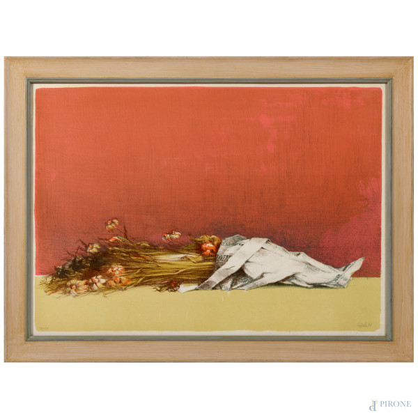 Giovanni Cappelli (1923-1994), Mazzo di fiori, litografia, es. 27/125, cm 50x70, firmata e datata "75" in basso a destra, entro cornice