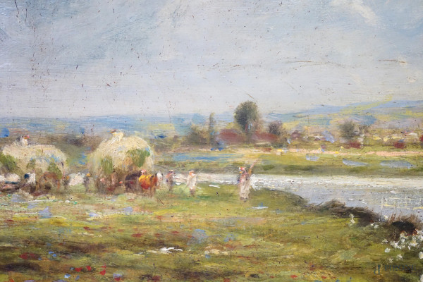 Paesaggio inglese, olio su tela, cm 40.8x61, firmato L. Richards, entro cornice