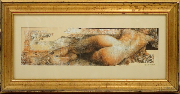 Elvio Marchionni - Nudo femminile, tecnica mista su carta, cm 16,5x61,5, entro cornice.