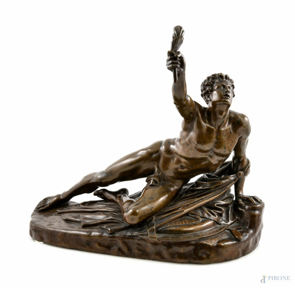 Vincitore di Maratona, scultura in bronzo da Jean-Pierre Cortot , XIX secolo, cm 38x43x20, scritto 