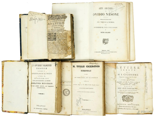 Lotto composto da cinque volumi di letterarura latina del  XVIII-XIX secolo, (difetti)