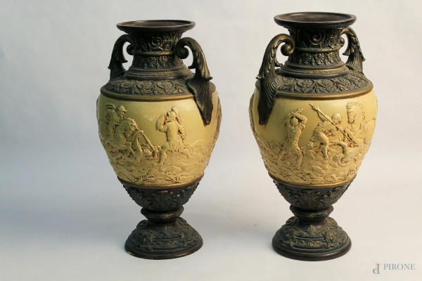 Coppia di vasi, stile neoclassico, H 42 cm.