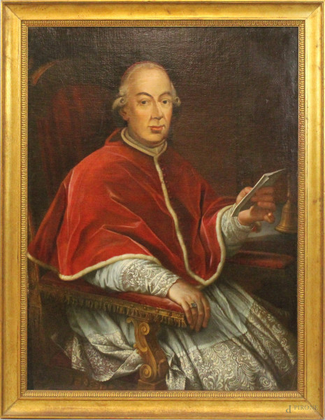 Scuola romana fine XVIII secolo, Ritratto di papa Pio VI (Giovanni Angelo Braschi), olio su tela, cm 110x82, entro cornice