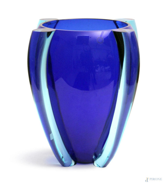 Vaso Venini in vetro color blu, h. 30,5 cm.