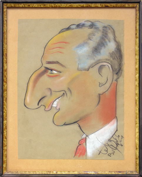 Teo Gianniotti (1896-1953), Caricatura futurista, 1946, tecnica mista su carta, cm 32x23, firmato e datato in basso a destra, con cornice