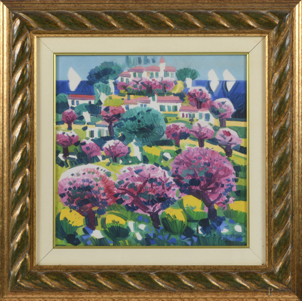 Athos Faccincani (1951-), Capri, olio su tela, cm 40x40, firmato in basso a destra, entro cornice, corredato di certificato di autenticità rilasciato dalla Galleria Spagnoli