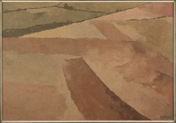 Senza titolo, XX secolo, tecnica mista su tela, cm 70x100, firmato in basso a destra, entro cornice