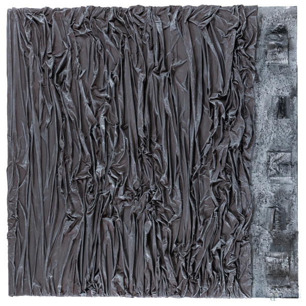 Noi due, 2018, tecnica mista su tela, cm 100x100, firmato titolato e datato al retro