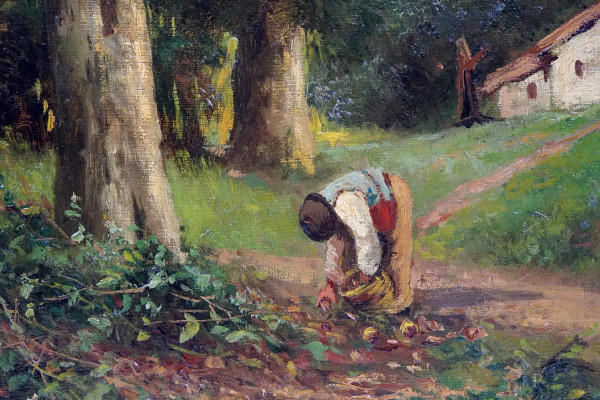 Contadino nel bosco, olio su tela,cm 70x57, entro cornice